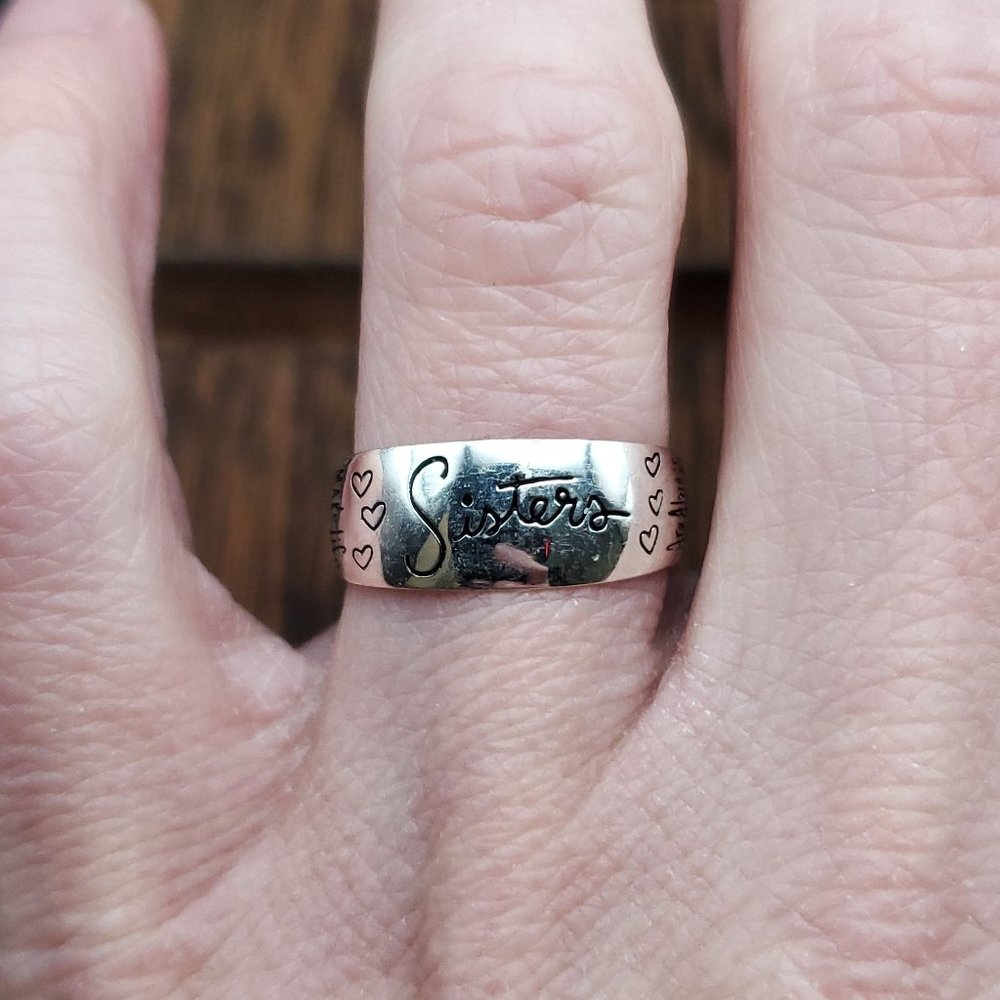 Size 6.75 925 Sterling Silver Fancy Scrolled Sisters Ring